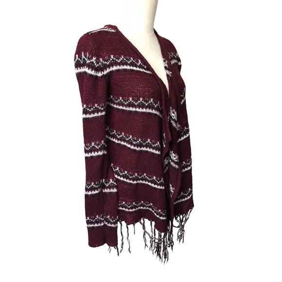 Jason Maxwell Women's Open Cardigan Burgundy Boho Fair Isle Tassel Sweater S - Picture 4 of 8